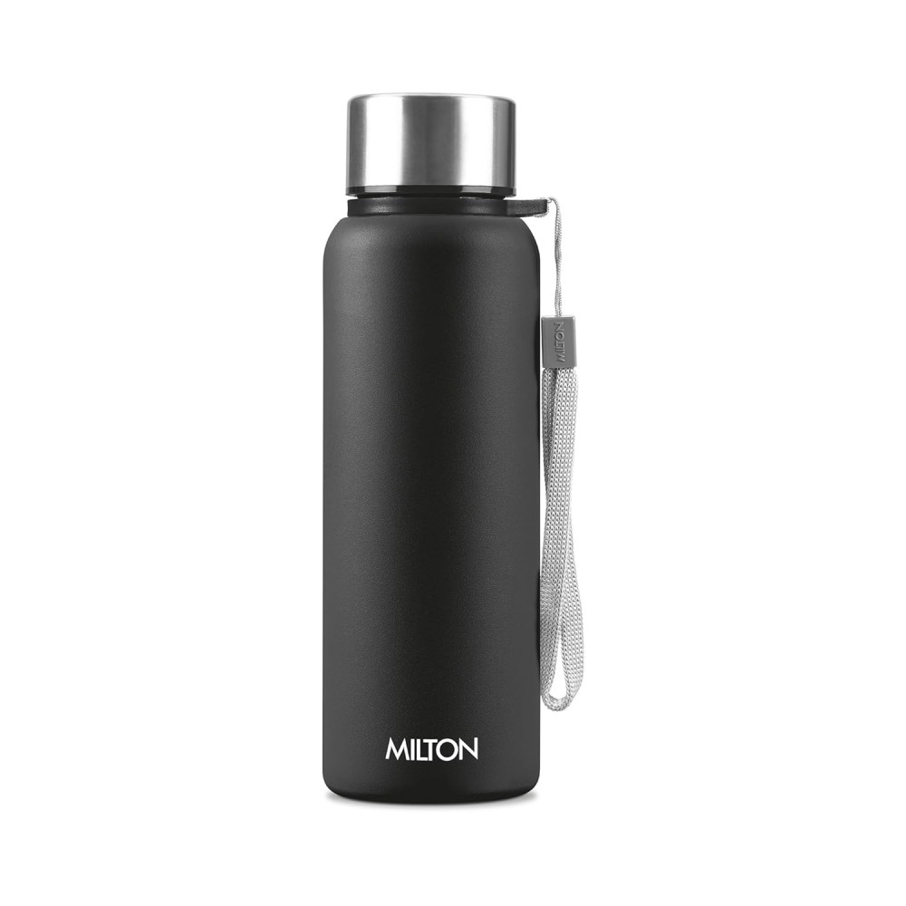 MILTON Brim 750 Stainless Steel Single Walled Leak Proof Easy Grip Water Bottle, 690 ML, Black