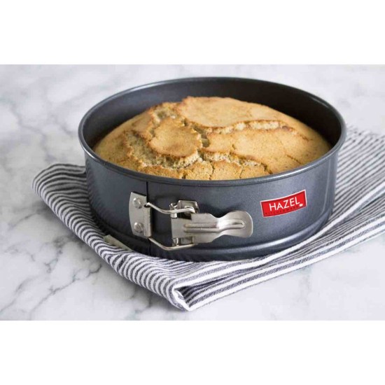 HAZEL Round Aluminium Cake Mould Teflon Non-Stick Coated Microwave Oven Safe Baking Cake Pan Removable base Springform Cake Tin, 18 cm
