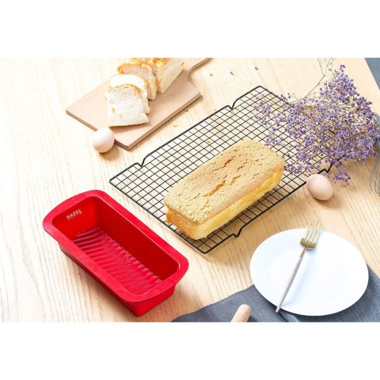 HAZEL Silicone Bread Loaf Mould Microwave Safe Non-Stick Bread Fruit Cake Baking Pan For House and Bakery, Red