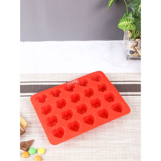 HAZEL Silicone Heart Chocolate Candy 3D DIY Homemade Baking Mould, 20 Cavity Slots Oven Safe Food Grade Reusable, Multi Design, Red