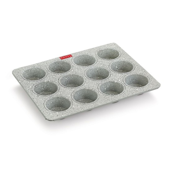 HAZEL Aluminium Cupcake Muffin Mould Microwave Safe 12 Cups Non Stick Granite Finish Muffin Pan Chocolate Baking Tray for House and Bakery, Grey