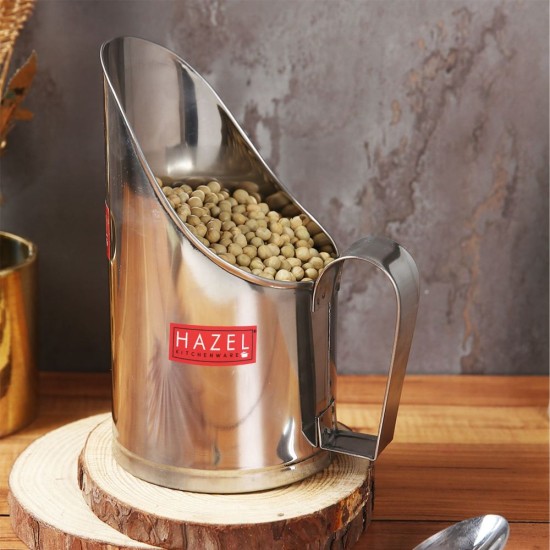 HAZEL Stainless Steel Scoop Spoon With Handle | Steel Scoops For Grocery Shop Store Equipment| Grocery Flour Grain Dry Foods Spice Scoop,Capacity 800 ml, Silver