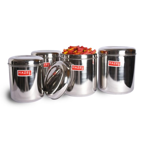 HAZEL Alfa Premium Heavy Gauge Stainless Steel Food Storage Containers Set of 4 Pc (3.3 ltr to 6 ltr), Silver