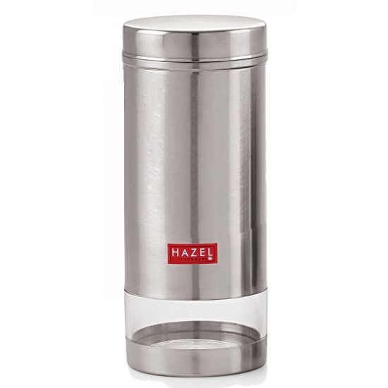 HAZEL Stainless Steel Transparent See Through Container, Silver, 1 PC, 1 Ltr