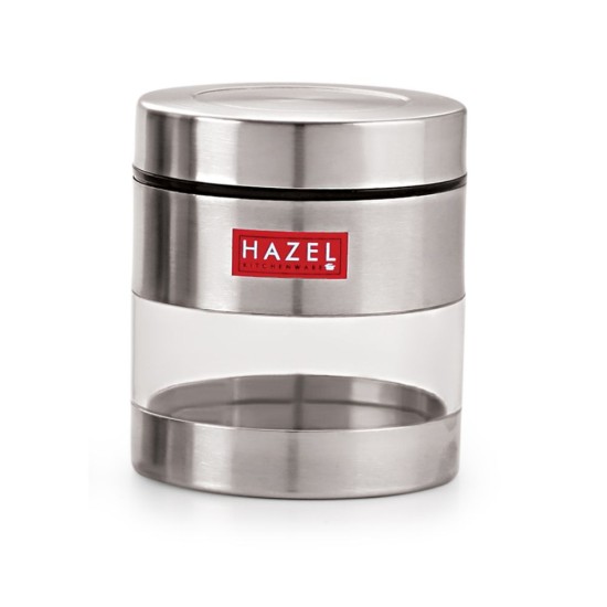 HAZEL Stainless Steel Transparent See Through Container, Silver, 1 PC, 400 Ml