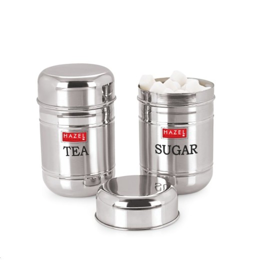 HAZEL Stainless Steel Tea & Suger Canister Container Set of 2 Pc