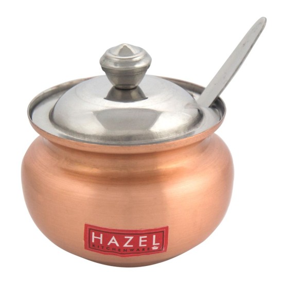 HAZEL Stainless Steel Oil & Ghee Container with Lid & Spoon | Ghee Dispenser with Copper Finish