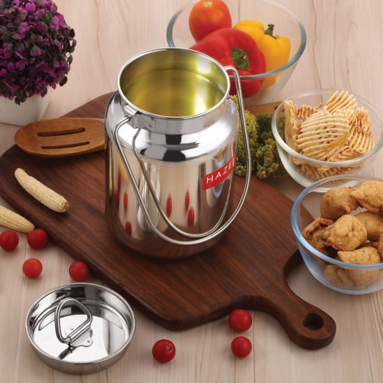 HAZEL Stainless Steel Hammered Oil Dispenser with Lid | Oil Ghee Dani with Spoon