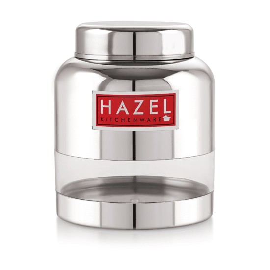HAZEL Stainless Steel Transparent Glossy Finish Airtight See Through Container Barni Set of 1, 1000 ML, Silver