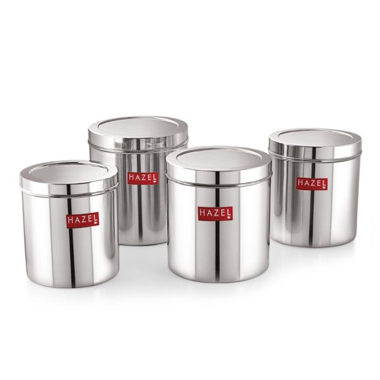 HAZEL Stainless Steel Grocery Storage Container Set of 4 Pc, 19.4 to 28.8 Ltr, Silver