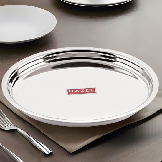 HAZEL Stainless Steel Plates Set | Premium Mirror Finish Thali Set Stainless Steel | Heavy Gauge Steel Plates Set For Dinner & Lunch Set of 1, 25 cm