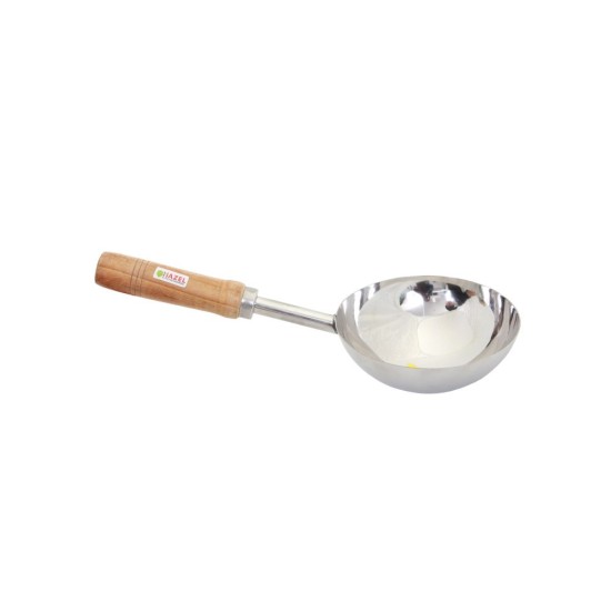 HAZEL Steel Jumbo Tadka Pan with Wooden Handle, 37 cm, 600 ml, Silver