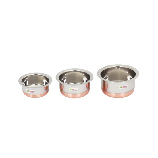 HAZEL Stainless Steel Tope with Copper Bottom | Small Bhagona Set of 3