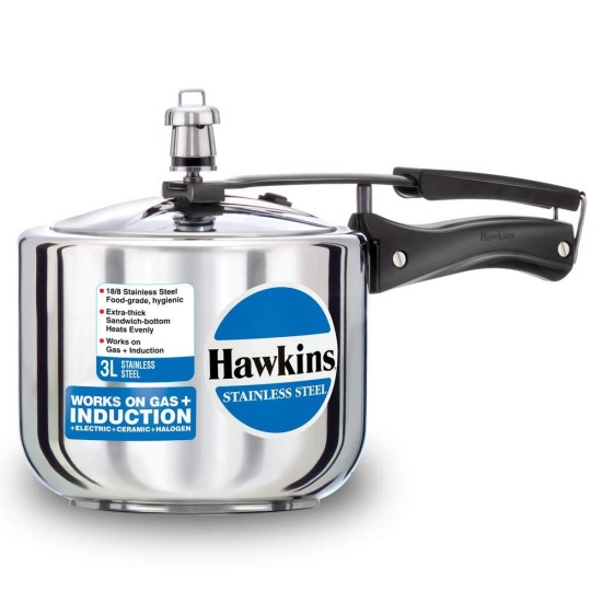 Hawkins 3 Litre Pressure Cooker, Stainless Steel Inner Lid Cooker, Tall Design Cooker, Induction Cooker, Silver (HSS3T)