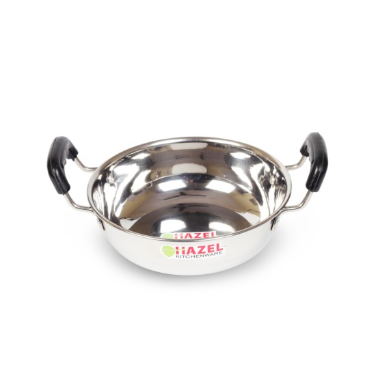 HAZEL Stainless Steel Kadai With Handle, Silver, 1.1 Litres