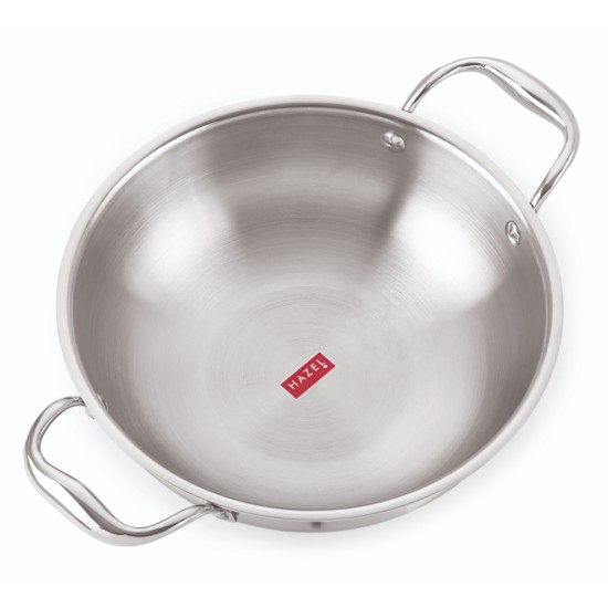 HAZEL Triply Stainless Steel Induction Bottom Kadhai, 2.6 Litre, 24.5 cm