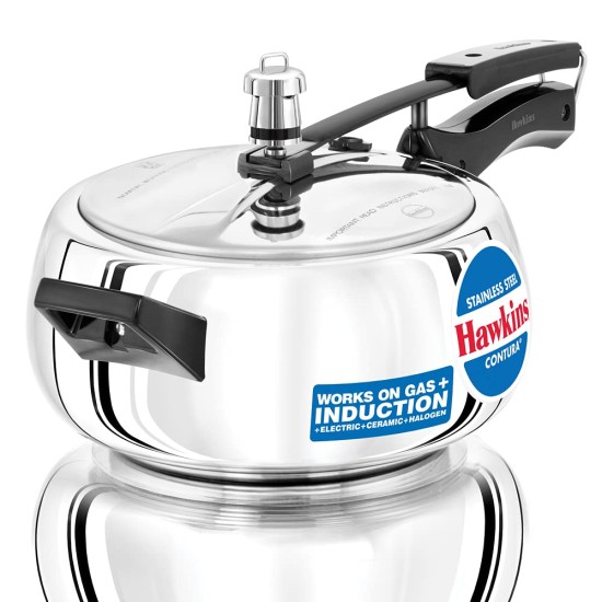 Hawkins Contura Induction Base Stainless Steel Pressure Cooker, 3.5 Litre, Silver