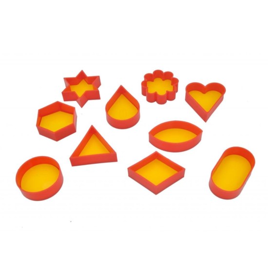 DS Star, Heart, Round, Hexagon, Triangle, Oval, Square, Drop, Flower Shape Cutlet Plastic Moulds, Small 10pcs