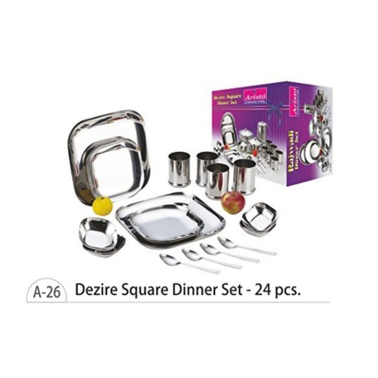 Aristo Dezire Square Stainless Steel Dinner Set, 24 Pcs
