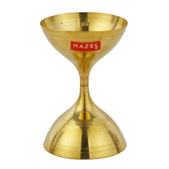 HAZEL Nanda Deep Brass Diya Oil Lamp Pooja, Large, Golden