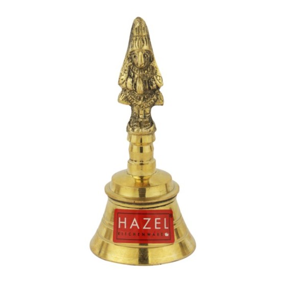 HAZEL Brass Pooja Bell Ghanti with Hanuman on top for Temple Home, Golden