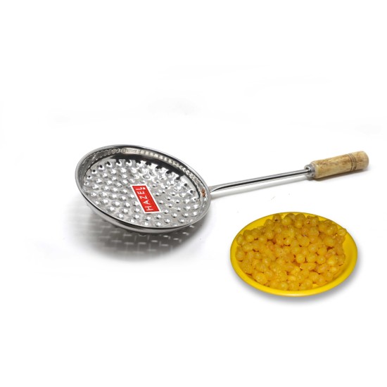 HAZEL Stainless Steel Large Bundi Jhara with Wooden Handle for firm Grip