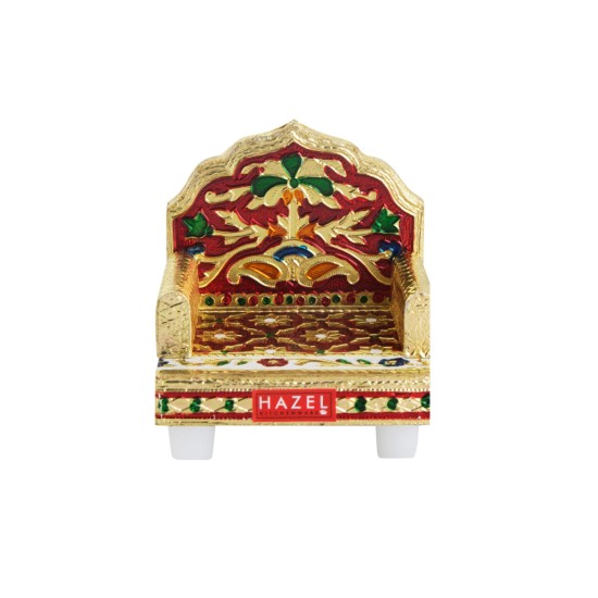 HAZEL Wooden Handcrafted Meenakari Work Mini Sinhasan For Pooja Murti, 4 Inch