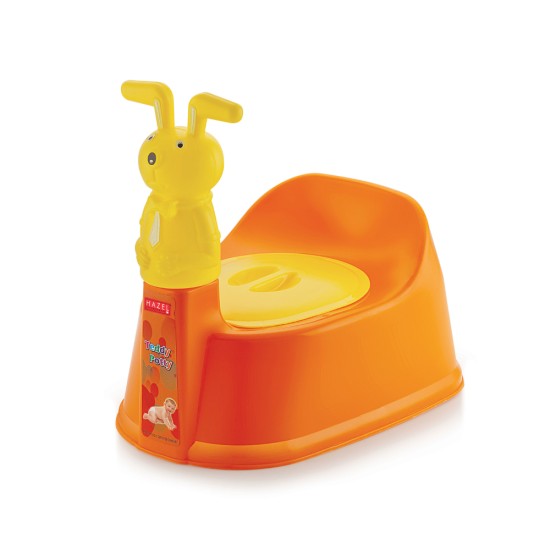 HAZEL Baby Potty Training Seat for Small Kids | Teddy Face Potty Toilet Chair With Closing Lid For Small Children, Inflants and Toddler (6-18 Month Kids) Small | Orange