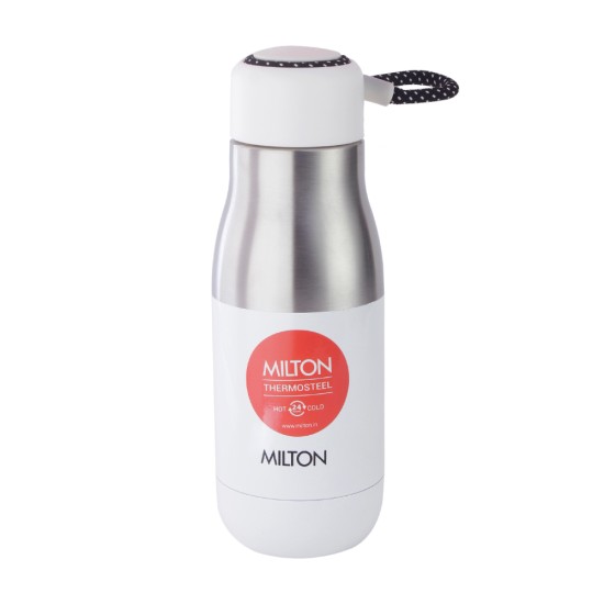 Milton EMINENT-400 Thermosteel Vacuum Insulated Stainless Steel Hot & Cold Water Bottle, 369 ML, White