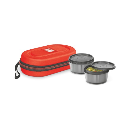 Milton Nutri Lunch Box Elegant Tiffin With Microwavable Steel Container Set 2 Pcs, 700 ml, Orange