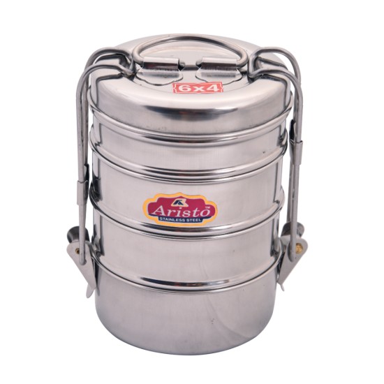 Aristo tiffin 6x4 , 370 ml Stainless Steel container,Silver 