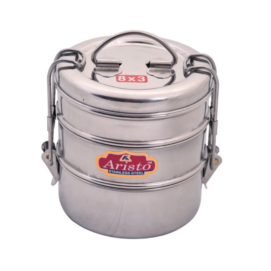 Aristo tiffin 8x3, 430 ml Stainless Steel container,Silver 