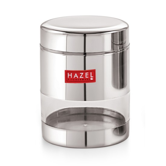 HAZEL Stainless Steel Transparent Glossy See Through Container, Silver, 500 ML 