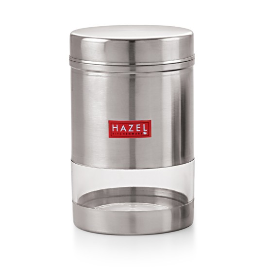 HAZEL Stainless Steel Transparent See Through Container, Silver, 1 PC, 600 Ml