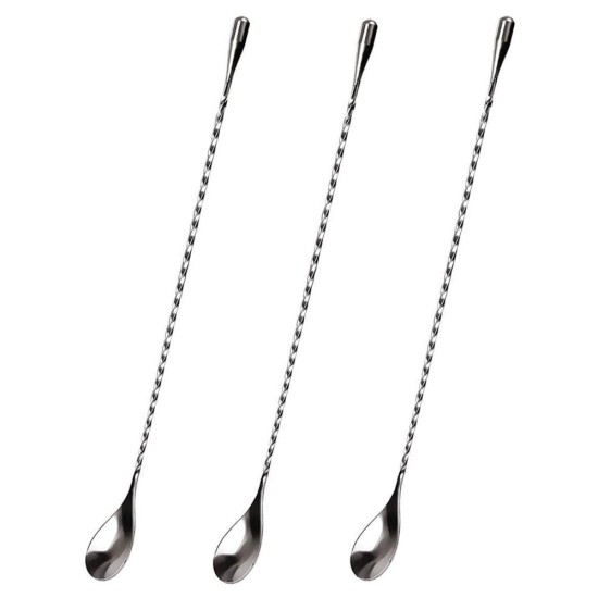 HAZEL Stainless Steel Bar Spoon | Teardrop Twisted Design Bar Stirrer, Set of 3