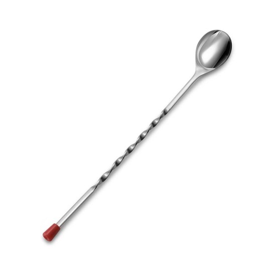 HAZEL Stainless Steel Bar Spoon | Teardrop Twisted Design Bar Stirrer With Red Knob