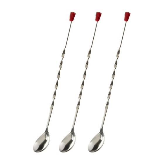 HAZEL Stainless Steel Bar Spoon | Teardrop Twisted Design Bar Stirrer With Red Knob, Set of 3