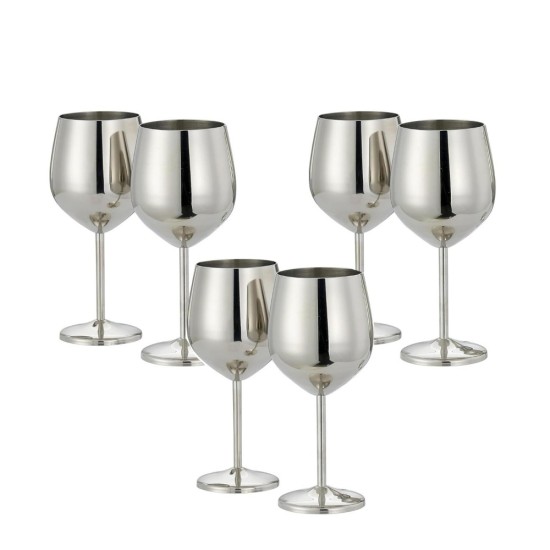 HAZEL Stainless Steel Goblet Wine Glass | Gin Goblets Glass for bar, 250 ML, Set of 6, Silver