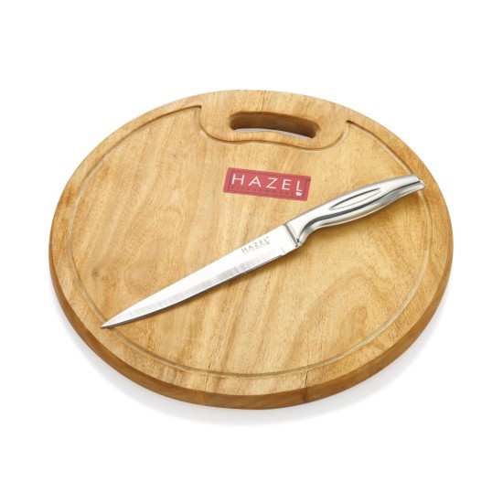 HAZEL Wooden Chopping Board for Kitchen with Stainless Steel Carving Sharp knife, Set of 2