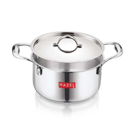 HAZEL Triply Stainless Steel Induction Bottom Cook and Serve Casserole With Stainless Steel Lid, 2.3 Litre, 18.5 cm