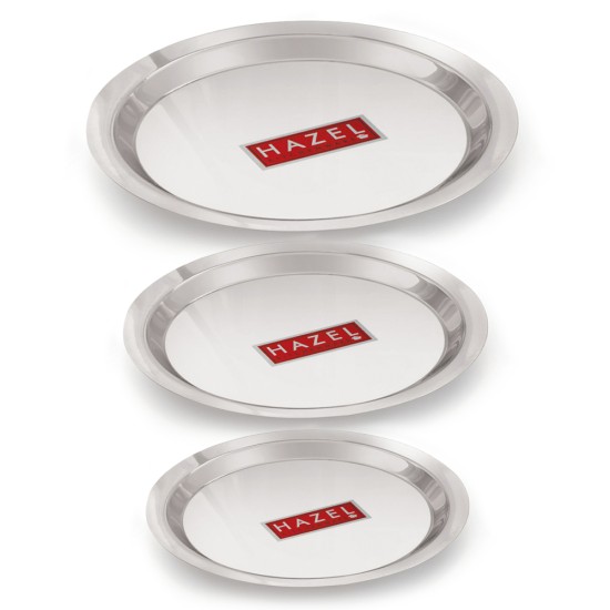 HAZEL Stainless Steel Lid Tope Cover Plates Ciba of Multiple Sizes For Vessels Kadhai With Handle Knob Cookware Utensil, (Size 16.8cm, 18.8cm, 20cm) Set of 3 Lids, Silver