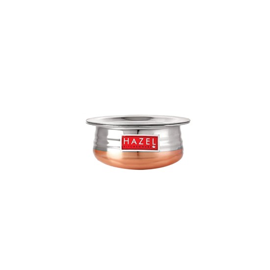 HAZEL Copper Bottom Uruli With Lid | Urli Vessel Cooking Stainless Steel |  Serving Tope Handi | Kitchen Items For Home Cooking, 1000 ML