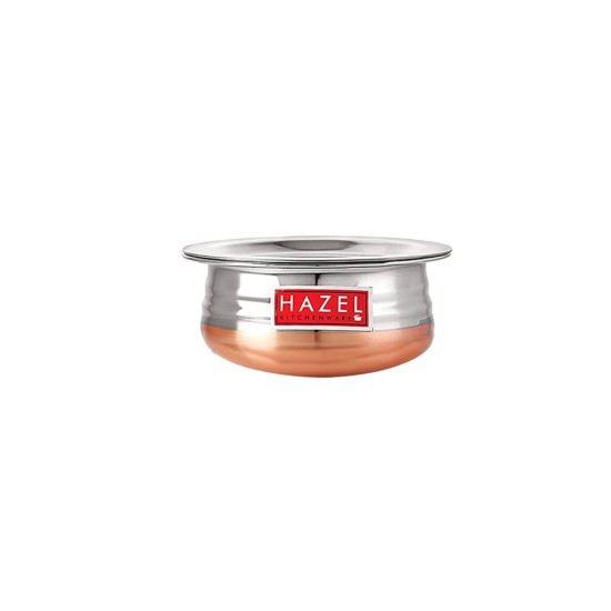 HAZEL Copper Bottom Uruli With Lid | Urli Vessel Cooking Stainless Steel |  Serving Tope Handi | Kitchen Items For Home Cooking, 1300 ML