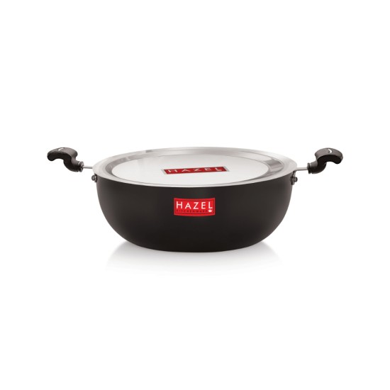 HAZEL Hard Anodised Kadai Induction | Induction Cookware Kadhai with Lid | Aluminium Kadai with Handle | Kadhai with Lid Combo, 2200 ML