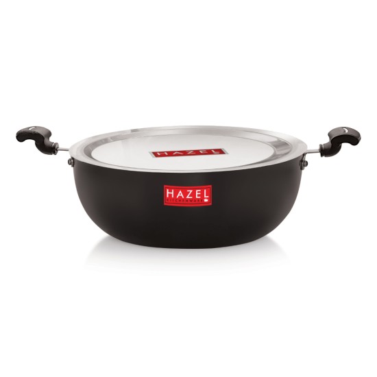 HAZEL Hard Anodised Kadai with Lid | Hard Anodized Kadhai Cookware with Lid | Aluminium Kadai With Handle | Kadhai with Lid Combo, 3700 ML