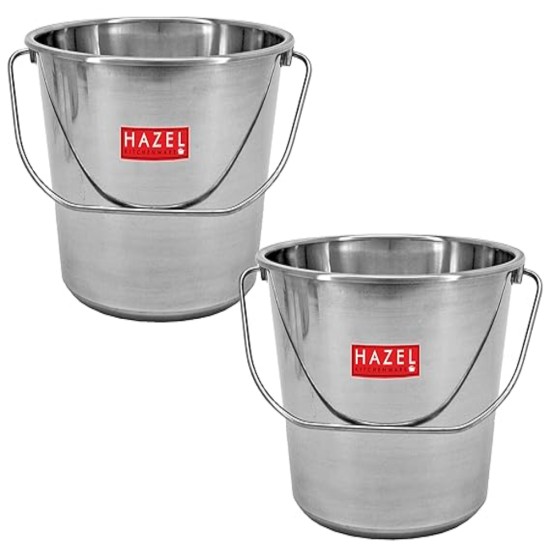 HAZEL Stainless Steel Non Joint Leak Proof Water Storage Bucket Set of 2, 4 Ltr, Silver