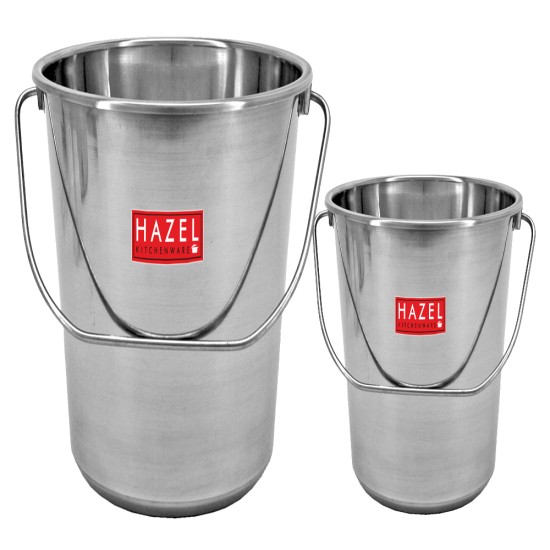 HAZEL Stainless Steel Non Joint Leak Proof Water Storage Bucket Set of 2, 5.5 Ltr and 10 Ltr, Silver