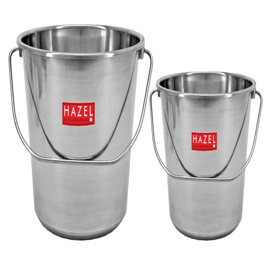 HAZEL Stainless Steel Non Joint Leak Proof Water Storage Bucket Set of 2, 4 Ltr and 7.3 Ltr, Silver