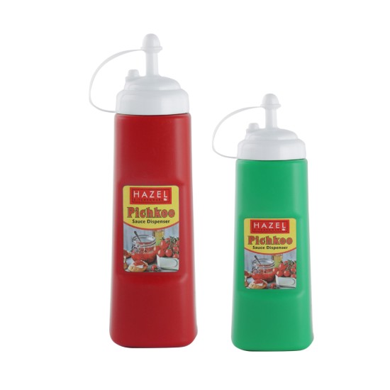 HAZEL Sauce Bottle With Cap | Squeeze Chutney Bottle Plastic Food Grade | Tomato Ketchup Sauce Bottle For Restaurants, Cafeterias, Food Trucks, Picnics, Set of 2 (430 ML Green, 560 ML Red)