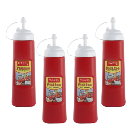 HAZEL Ketchup Squeeze Bottle with Cap | Squeeze Bottle for Commercial Use | Ideal for using at Home & Restaurent , Red, 540 ml, Set of 4